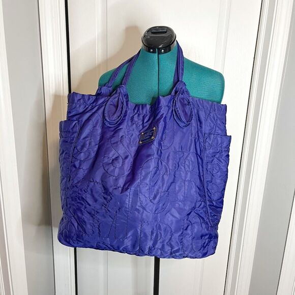 Marc Jacobs Nylon Quilted Lined Allover Logo Letter Shopper Tote Purse - Picture 3 of 15